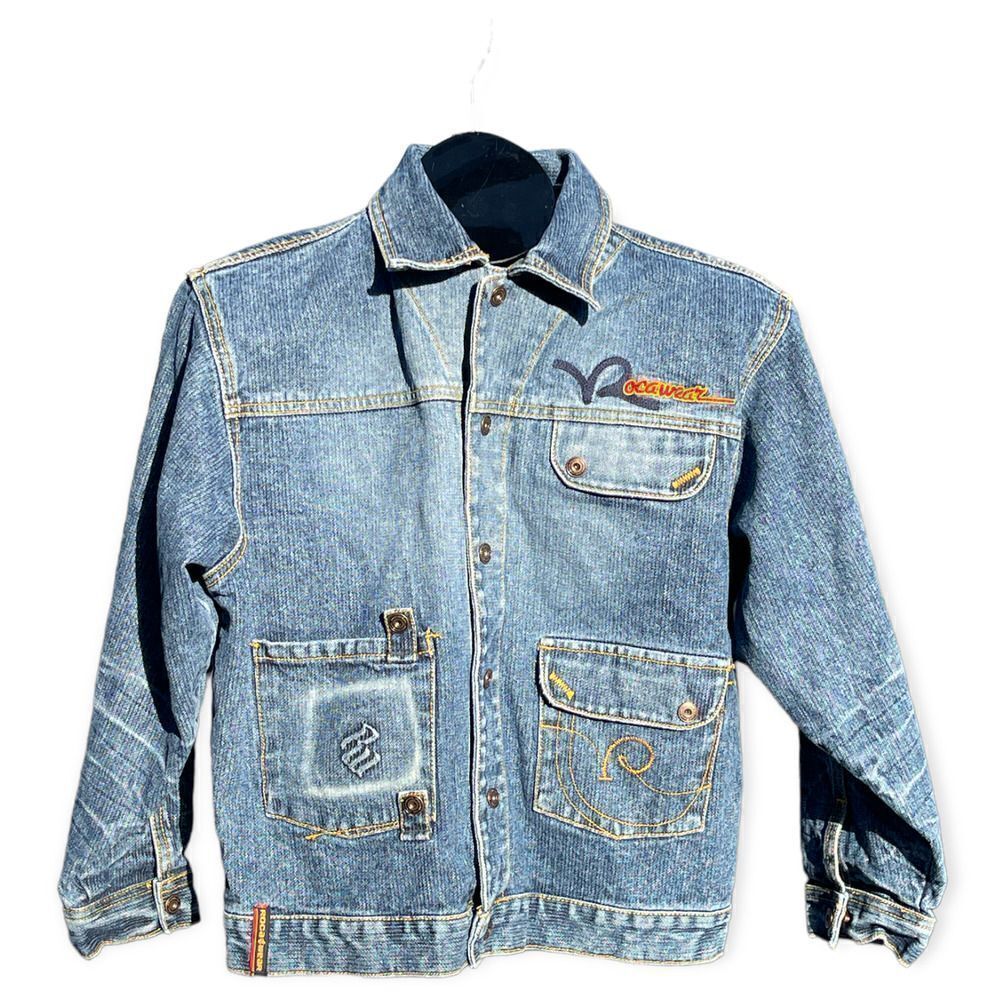 Rocawear Street Wear Acid Wash Blue Jean Cropped Jacket Size M